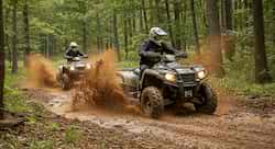 Action shot of ATVs on trails